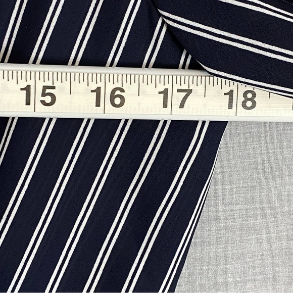 Chelsea 28 Midi Dress Cross Front Ruching Sz Large Navy Stripes - Picture 10 of 12